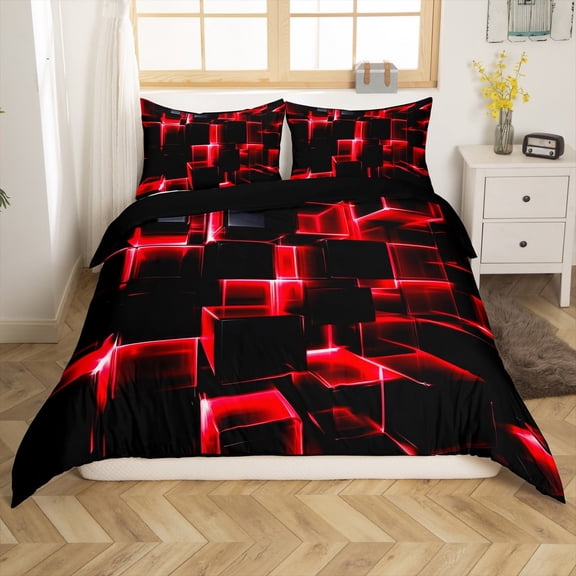 Erosebridal Geometric Buffalo Comforter Cover Twin,Black Red Bedding Twin Size,Breathable Reversible Comforter Cover Twin,Plaid Decor,3-Piece(No Comforter)