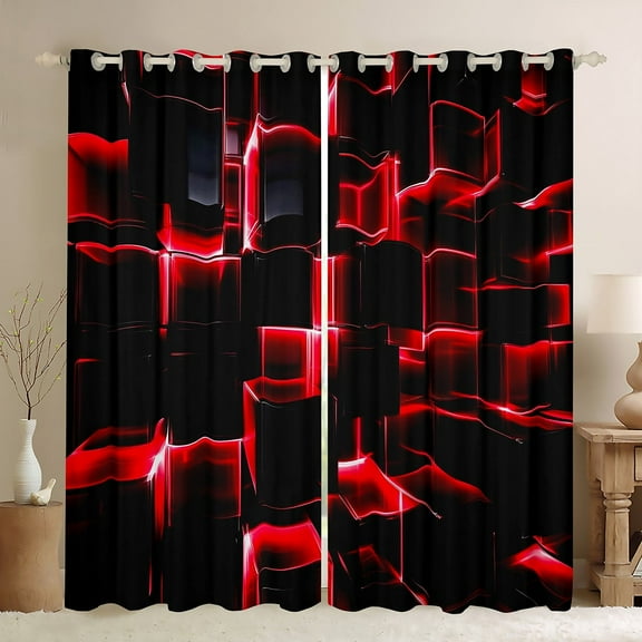 Erosebridal Geometric Buffalo Curtains for Living Room,Black Red 30%-50% Blackout Curtains Set of 2 (38x45),Curtains Pack of 2 (38x45),Plaid Decor