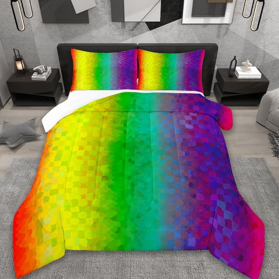 Erosebridal Geometric Buffalo Plaid Bedding Twin Comforter Set,Rainbow Checkered Down Comforter,Colorful Gradient Grid Bedding Sets Twin with Comforter For Teens, Breathable Room Decor,2 Pieces