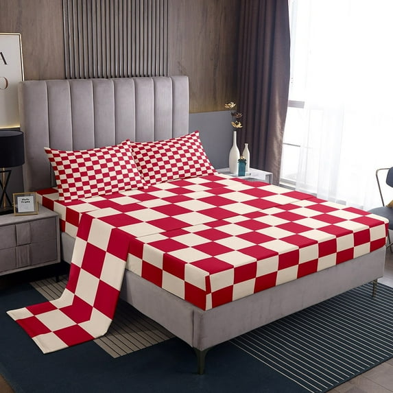 Erosebridal Geometric Buffalo Sheet Set Twin,Checkered Grid Bedding Sets Twin Size,Plaid Room Decorative,Breathable,3pcs