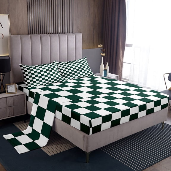 Erosebridal Geometric Buffalo Sheet Set Twin,Checkered Grid Bedding Sets Twin Size,Plaid Room Decorative,Breathable,3pcs