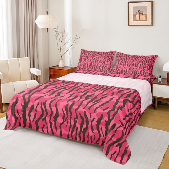 Erosebridal Geometric Camo Queen Sheet Sets 4 Pieces For Adults Boys Girls,Black Pink Camouflage Bed Set For Teens