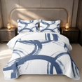 thumbnail image 1 of Erosebridal Geometric Circle Quilt King, Abstract Swirl Line King Coverlet Set, Blue White, Navy Reversible 3pcs 1 Bedspread and 2 Pillowcases, 1 of 7