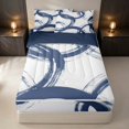thumbnail image 1 of Erosebridal Geometric Circle Zipper Queen Comforter Set with Fitted Sheet and 2 Pillowcases, Abstract Swirl Line Zipper Bedding Set, Blue White, Navy Reversible, 1 of 7