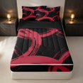 thumbnail image 1 of Erosebridal Geometric Circle Zipper Queen Comforter Set with Fitted Sheet and 2 Pillowcases, Abstract Swirl Line Zipper Bedding Set, Red Black, Black Reversible, 1 of 7
