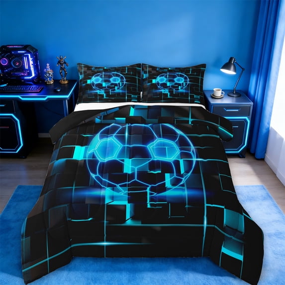 Erosebridal Geometric Geometry Checkered Bedding Sets Twin with Comforter,Football Game Duvet Insert,Black Blue Comforter Sets Twin Size For Youth,Super Cozy Room Decoration Reversible,2pcs
