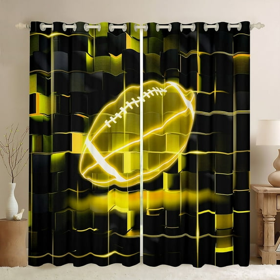 Erosebridal Geometric Geometry Checkered Curtains Pack of 2 (42x63),American Football Game Black Out Curtains,Yellow Black Curtains for Living Room For Youth,Super Cozy Room Decoration
