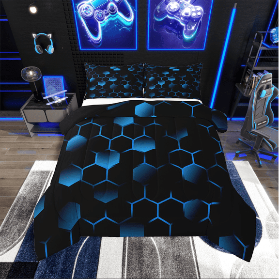 Erosebridal Geometric Hexagon Comforter Sets,Gradient Comforters & Duvets,Neon Decor,Reversible,Breathable,2pcs