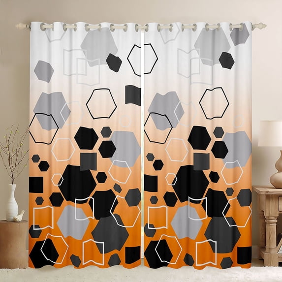 Erosebridal Geometric Honeycomb Square Black Out Curtains For Boys Girls,Gradient Hexagon Curtains Pack of 2 (42x63 Each) For Teens Adults,Black Orange
