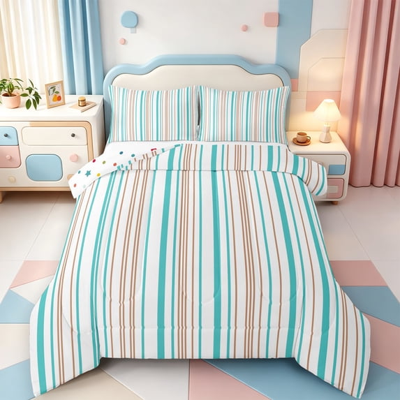 Erosebridal Geometric Line Queen Comforter Set,Boho Lines Comforter Sets Queen,Polkadot Reversible,3 Pieces,1 Comforter and 2 Pillowcases