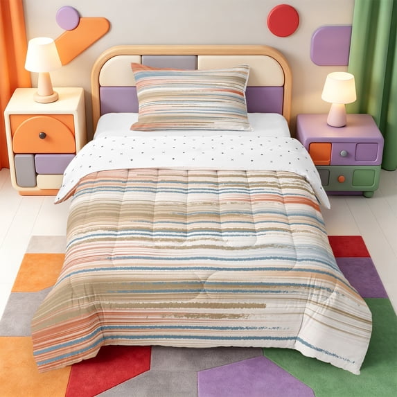 Erosebridal Geometric Lines Print Twin Comforter Sets,Modern Stripes Bedding Set,Reversible,2-Piece,1 Comforter and 1 Pillowcase