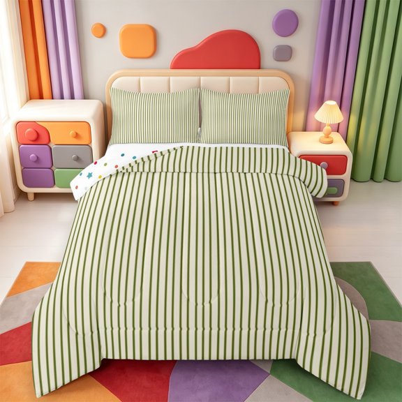 Erosebridal Geometric Lines Queen Comforter Set,Abstract Striped Comforter Sets Queen,Polkadot Reversible,3pcs,1 Comforter and 2 Pillowcases