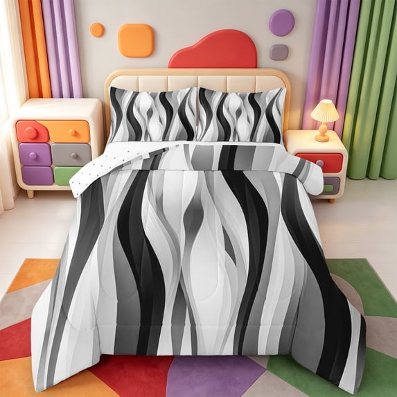 Erosebridal Geometric Lines Queen Comforter Set,Minimalist Striped Comforter Sets Queen,Reversible,3-Piece,1 Comforter and 2 Pillowcases