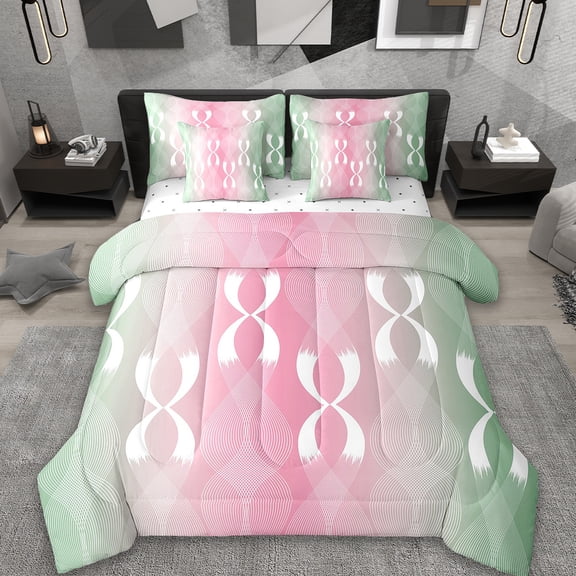 Erosebridal Geometric Pattern Bedding Sets Queen Size,Pink Green Wave Lines Comforter Sets with Sheets,Gradient Stripes Bed in a Bag Queen Size For Boys,Ultra Soft Room Decor Reversible,7-Piece