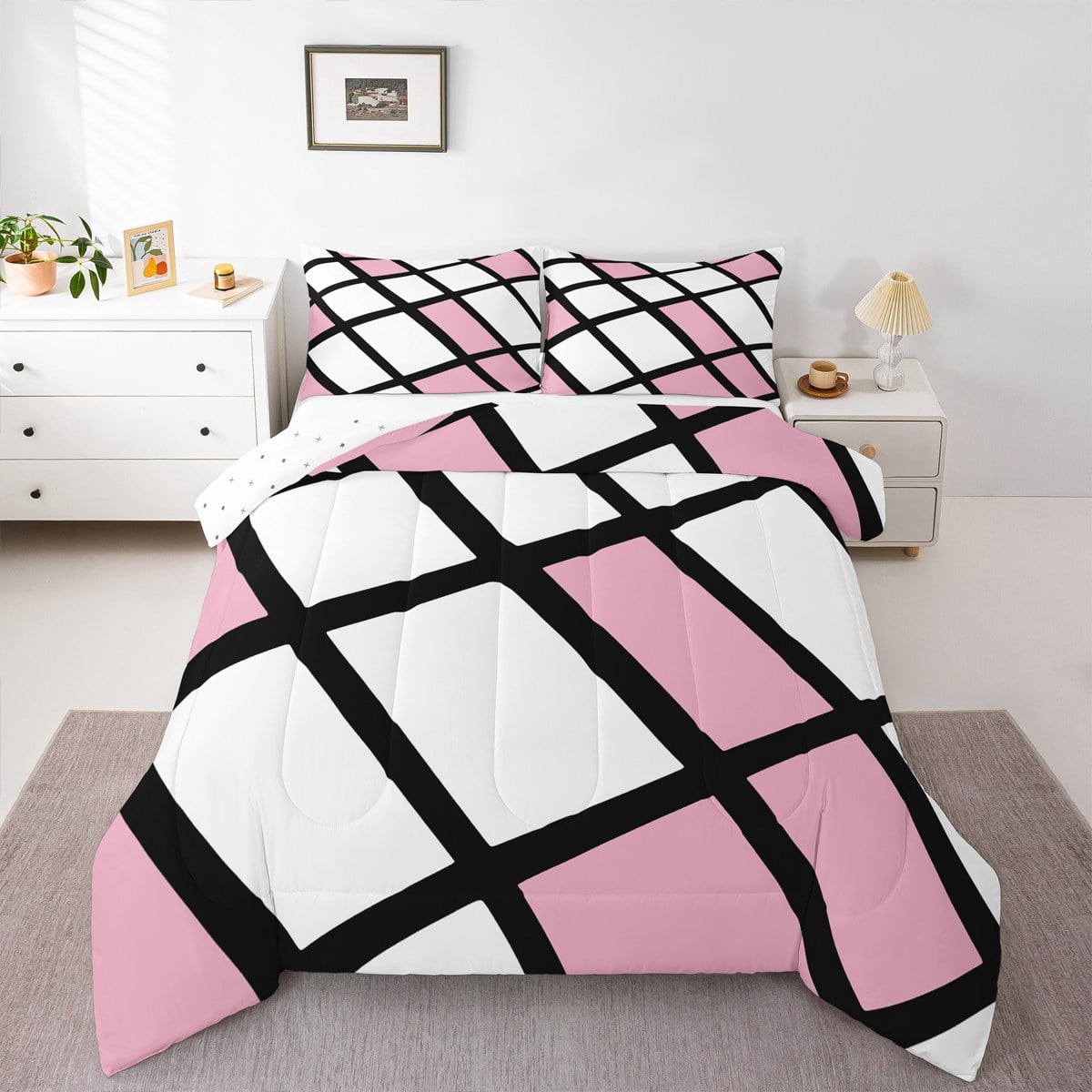 Erosebridal Geometric Plaid Bedding Full Comforter Set,Modern Abstract ...