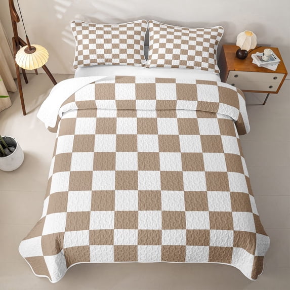 Erosebridal Geometric Plaid Buffalo Twin Quilt Set,Minimalist Style Twin Coverlet Set For Boys,2-Piece
