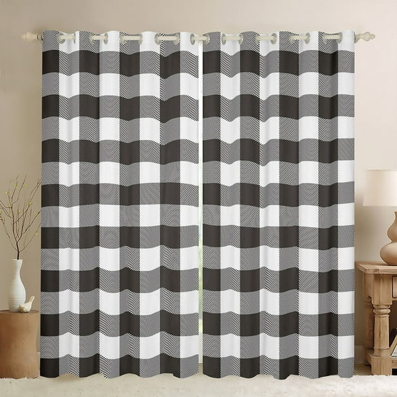 Erosebridal Geometric Plaid Curtains Pack of 2 (42Wx63L),Black White Black Out Curtains,Buffalo Grid Curtains for Living Room,Abstract Room Decor