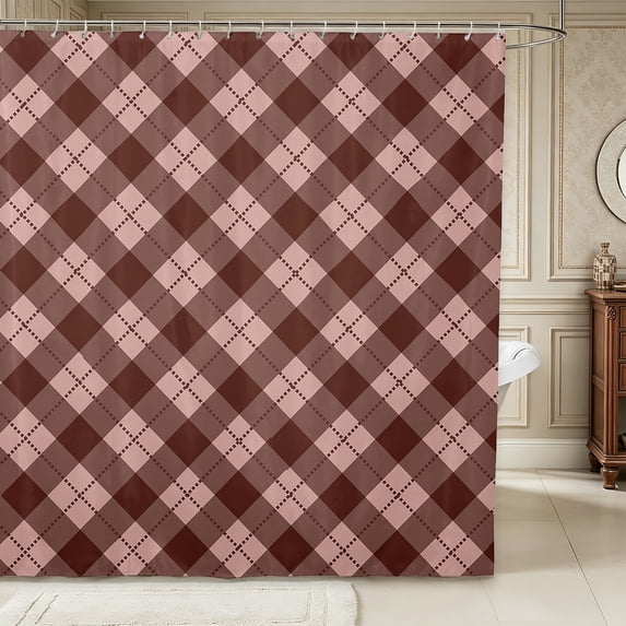 Erosebridal Geometric Plaid Shower Curtain 72Wx78L,Minimalist Checkered Bath Curtain,Dusty Rose