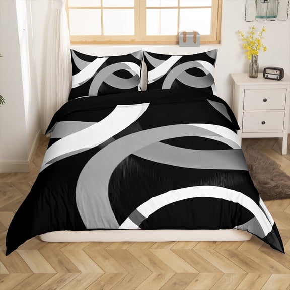 Erosebridal Geometric Round Comforter Cover Twin,Black Grey Bedding Twin Size,Abstract Artwork Duvet Cover Twin,Lightweight Circle Room Decor(No Comforter),Reversible,3pcs