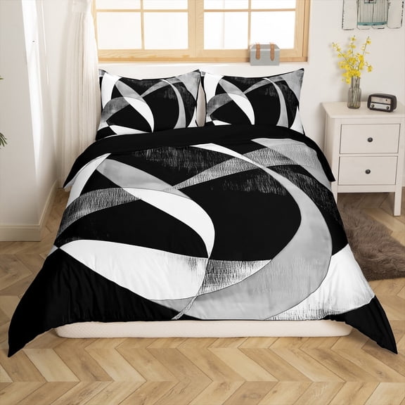 Erosebridal Geometric Round Comforter Cover Twin,Black Grey Bedding Twin Size,Abstract Artwork Duvet Cover Twin,Lightweight Circle Room Decor(No Comforter),Reversible,3pcs