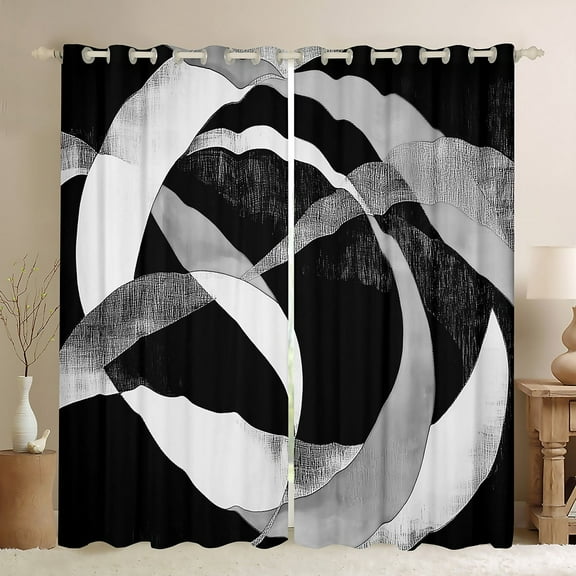 Erosebridal Geometric Round Curtains and Drapes (38Wx54L),Black Grey Blackout Curtains for Bedroom,Abstract Artwork Curtains Pack of 2 (38Wx54L),Circle Room Decor