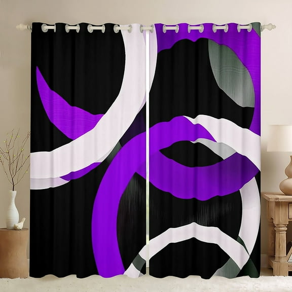 Erosebridal Geometric Round Curtains and Drapes (38Wx54L),Black Purple Blackout Curtains for Bedroom,Abstract Artwork Curtains Pack of 2 (38Wx54L),Circle Room Decor