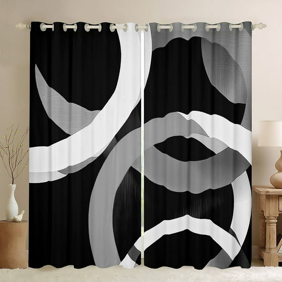 Erosebridal Geometric Round Curtains for Living Room,Black Grey Blackout Curtains Set of 2 (38x45),Abstract Artwork Curtains and Drapes (38x45),Circle Room Decor