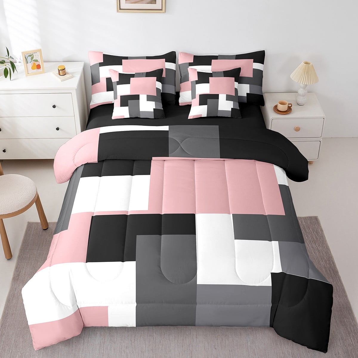Rosa Set Biancheria Letto Erosebridal 7 Pezzi King - Rosa Pastello Con