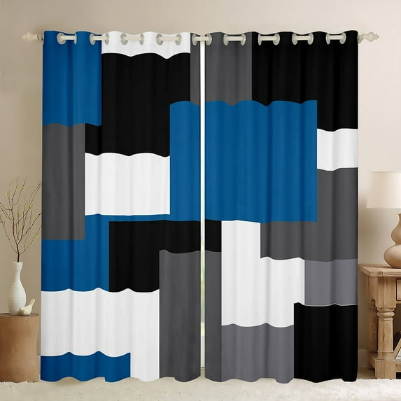 Erosebridal Geometric Sqare Curtains and Drapes (38Wx54L),Abstract Artwork Blackout Curtains for Bedroom,Grey Blue Curtains Pack of 2 (38Wx54L),Rectangle Room Decor