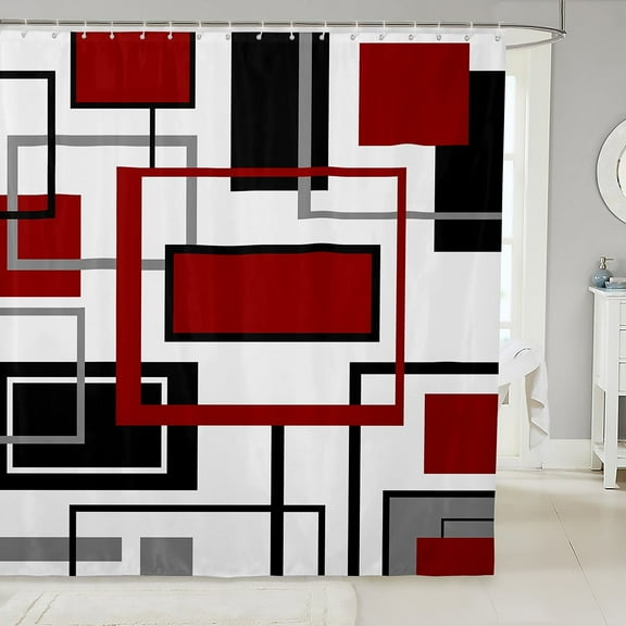 Erosebridal Geometric Square Shower Curtain 72x72,Modern Lines Bath Curtain,Abstract Rectangle Bathroom Decor