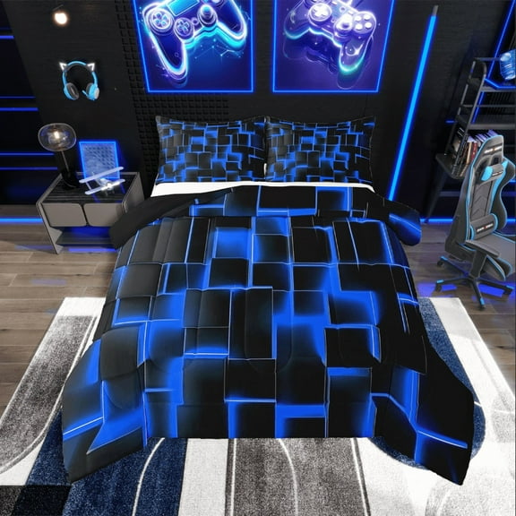 Erosebridal Geometric Stereoscopic Bedding Twin Comforter Set,Buffalo Plaid Down Comforter,Gradient Bedroom Decor,Reversible,Lightweight,2-Piece