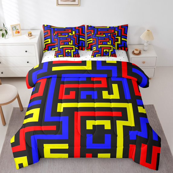 Erosebridal Geometric Stripes Bed In A Bag King Size,Abstract Artwork Bedding Sets King Size,Lines Decor,Super Cozy,7 Pieces