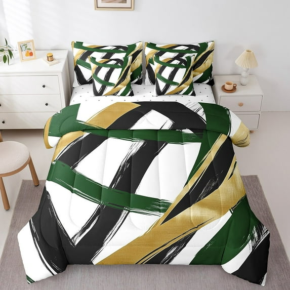 Erosebridal Geometric Stripes Bedding King Size, Watercolor Stripes Bed Set, Modern Artwork Reversible Bed in a Bag King size, Ultra Soft Room Decor, 7pcs