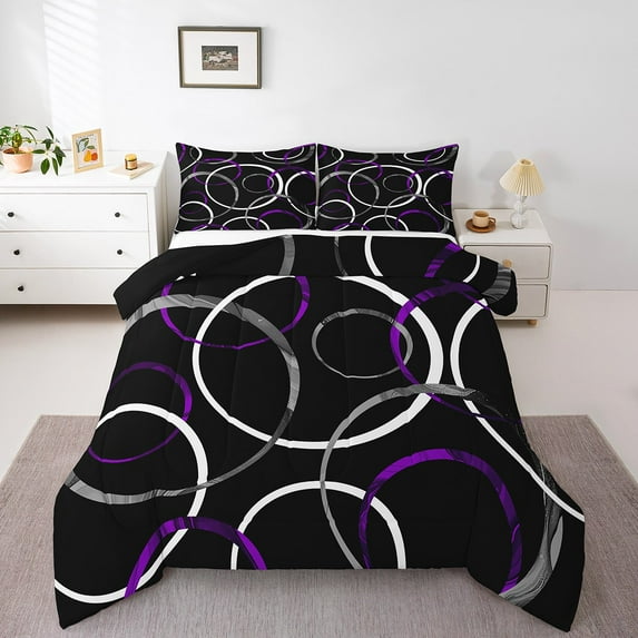 Erosebridal Geometric Stripes Bedding Sets Full with Comforter,Abstract Artwork Duvet Insert,Circle Round Comforter Sets Full Size,Super Cozy Lines Bedroom Decoration,Reversible,3pcs