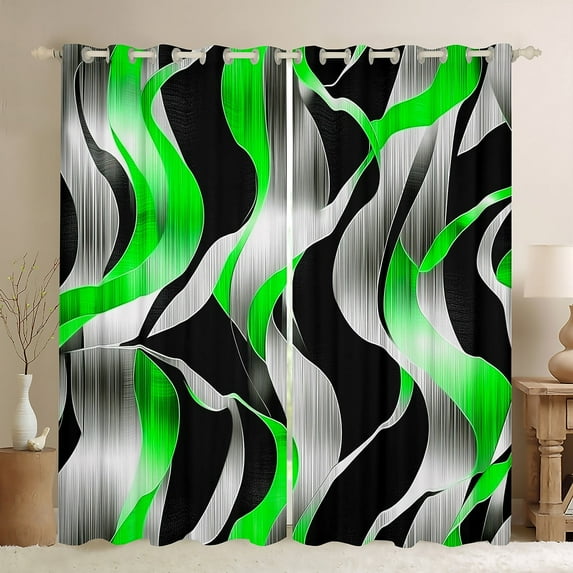 Erosebridal Geometric Stripes Curtains for Living Room,Black Green Blackout Curtains Set of 2 (38x45),Spiral Swirl Curtains and Drapes (38x45),Boys Bedroom Decor