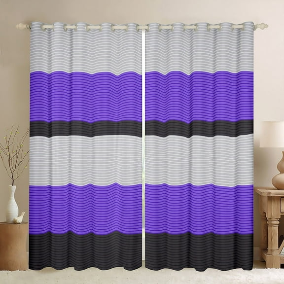 Erosebridal Geometric Stripes Curtains for Living Room,Grey Purple Blackout Curtains Set of 2 (38x45),Abstract Artwork Curtains and Drapes (38x45),Lines Room Decoration