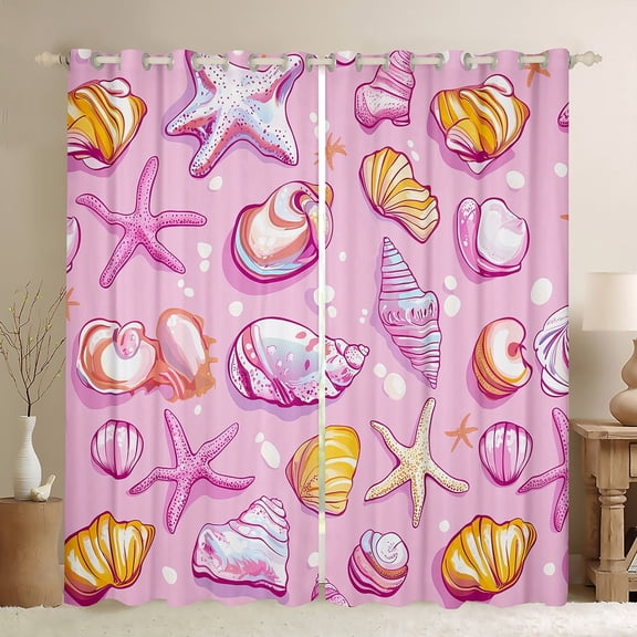 Erosebridal Starfish Seashell Curtains Pack of 2 (42Wx63L),Pink Golden 30%-50% Black Out Curtains,Curtains for Living Room,Marine Room Decorative