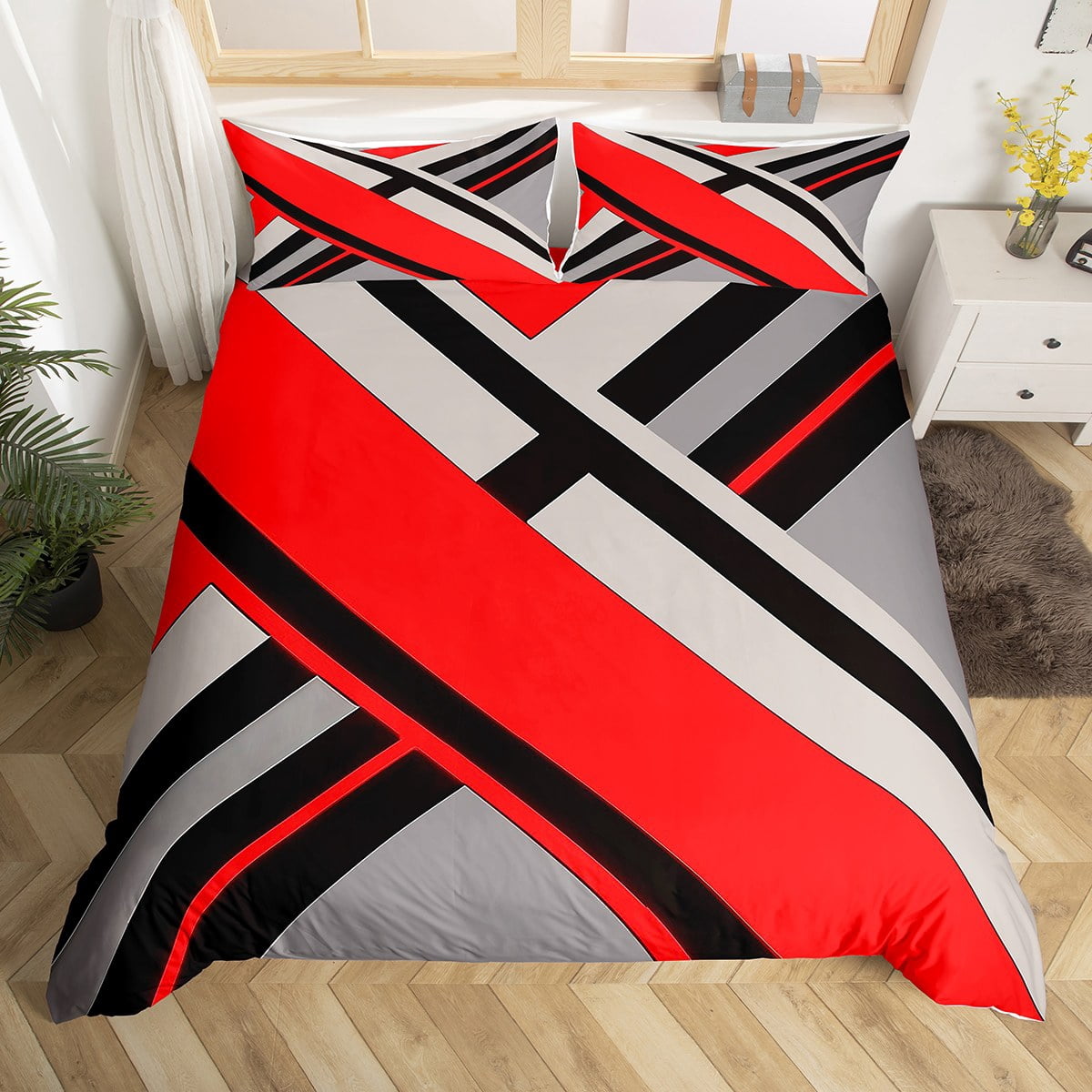 Erosebridal Geometric Stripes Duvet Cover Full,Modern Abstract Art ...