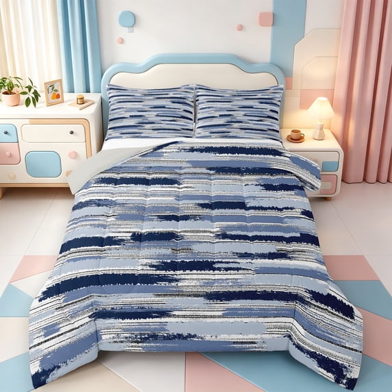 Erosebridal Geometric Stripes Pattern Full Size Comforter Sets,Modern Striped Bedding Comforter Set,Light Gray Reversible,3pcs,1 Comforter and 2 Pillowcases