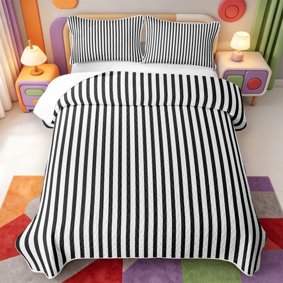 Erosebridal Geometric Stripes Quilt Full,Minimalist Lines Full Bedspread Sets,3-Piece,1 Coverlet and 2 Pillowcases