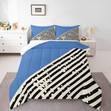 Erosebridal Geometric Triangle Patchwork Bedding Sets Queen with Comforter,Modern Geometry Duvet Insert,Blue Aesthetic Art Comforter Sets Queen Size,Super Cozy Room Decorative Reversible,3pcs
