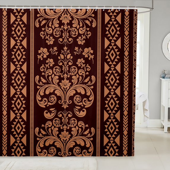 Erosebridal Geometric Triangle Shower Curtain 72x84,Victorian Paisley Bathroom Curtain 72x84,Black Golden