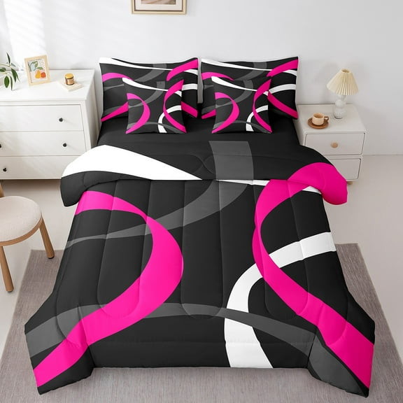 Erosebridal Geometry Abstract Bed in a Bag Twin size, Pink Minimalst Bed Set, Modern Fashion Decor, Reversible