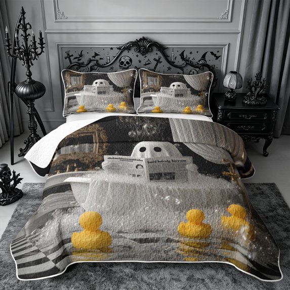 Erosebridal Ghost Bubble Quilt Full 3-Piece,Vintage Bath Full Bedspread Sets,Black White,1 Coverlet and 2 Pillowcases