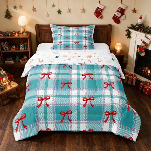 Manfei Gift Twin Comforter Sets Ribbon Bedding Set, Black Gold 2pcs 1 Comforter and 1 Pillowcase, Xmas Reversible