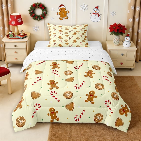 Erosebridal Gingerbread Cookies Queen Comforter Set 3 Pieces,Christmas Baking Comforter Sets Queen,Cream,Reversible,1 Comforter and 2 Pillowcases