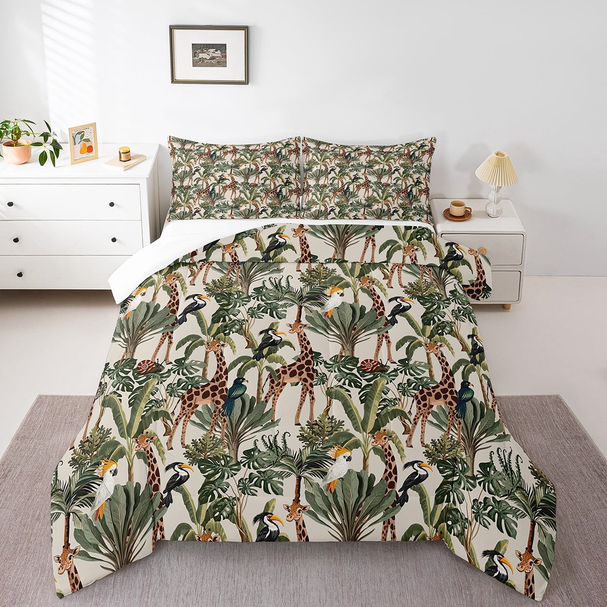 Erosebridal 7-Piece Giraffe Comforter Set Queen – 3D Jungle Wildlife Bedding With Sheets & Pillow Covers, African Safari Theme