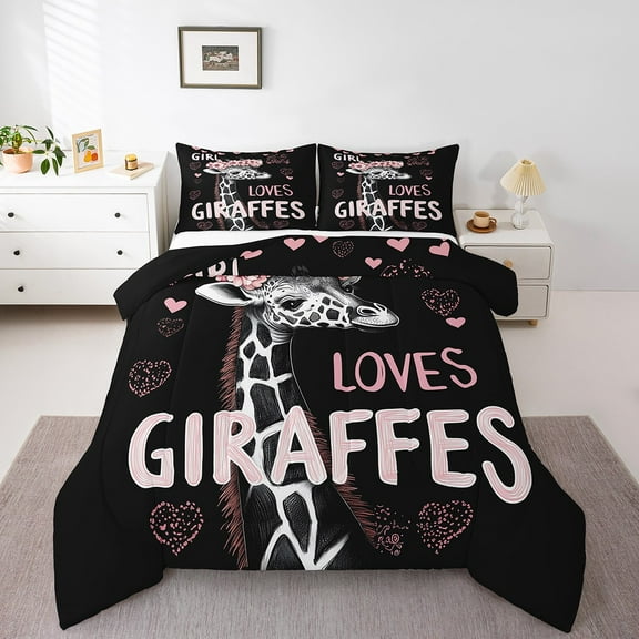 Erosebridal Giraffe Print Bedding Queen Comforter Set , Woodland Animal Wildlife Down Comforter, Reversible