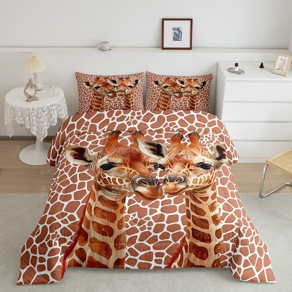 Erosebridal Giraffe Print Bedding Sets King with Comforter, Woodland Wildlife Duvet Insert, Zoo Animal Comforter Sets King Size, Breathable Bedroom Decoration, 3pcs