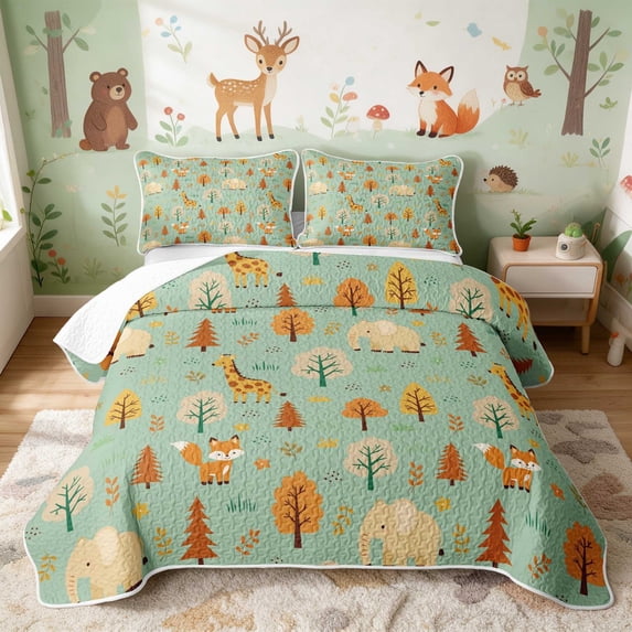 Erosebridal Giraffe Quilt Full for Boys Girls, Green Forest Full Bedspread Sets, 3pcs 1 Coverlet and 2 Pillowcases